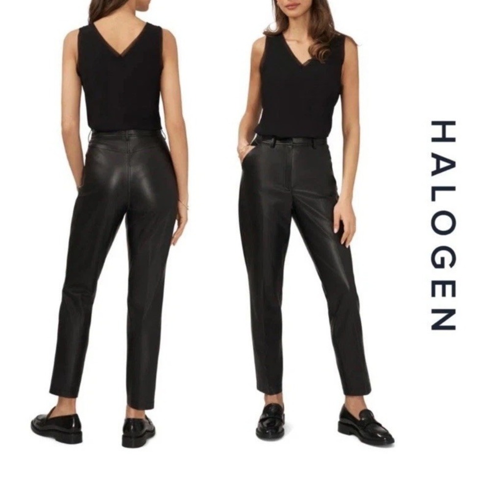 HALOGEN Classic Navy Faux Leather Pants Women's Size 6 NWT